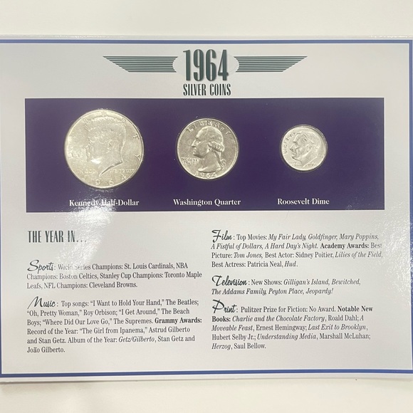 1964 Silver American Currency Coins with Display Case - Picture 3 of 3